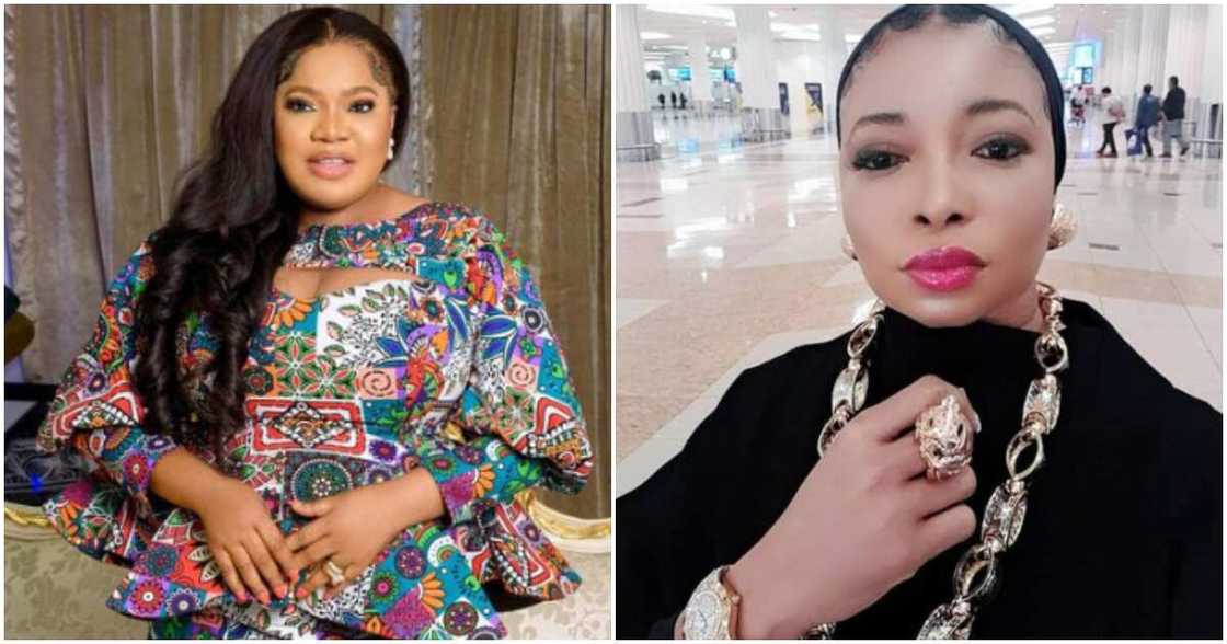 Toyin Abraham and Lizzy Anjorin finally settle beef. Toyin Abraham and Lizzy Anjorin finally settle beef.