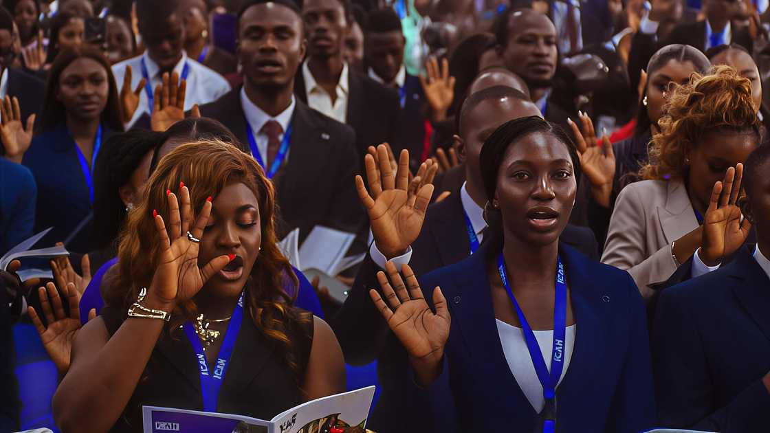 New ICAN members raise hands as they take an oath as part of their admission