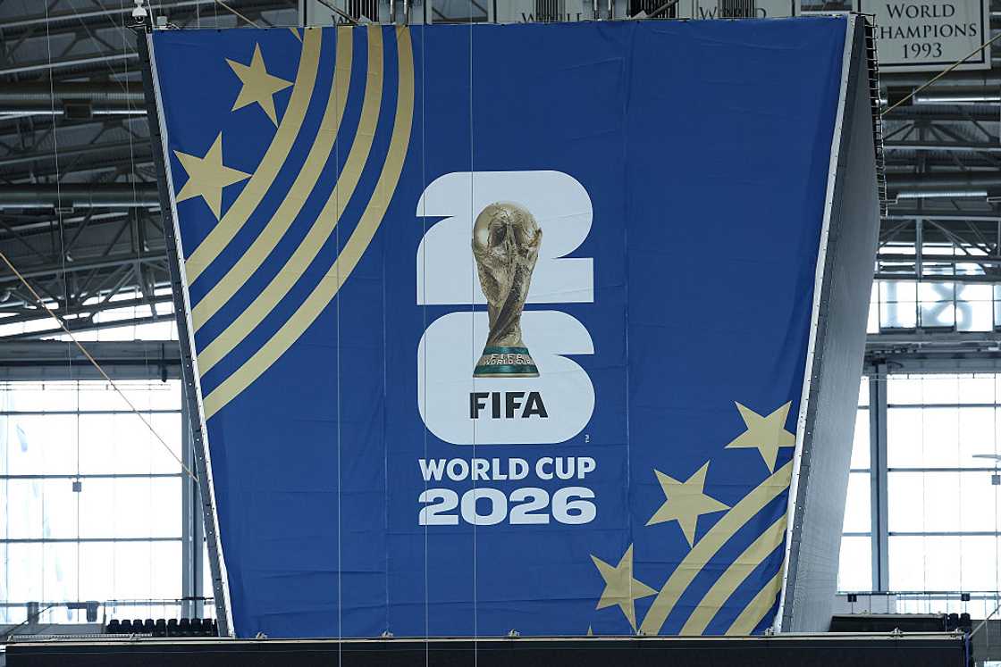 A detailed view of the FIFA World Cup 2026 sign inside Dallas Stadium. A detailed view of the FIFA World Cup 2026 sign inside Dallas Stadium.