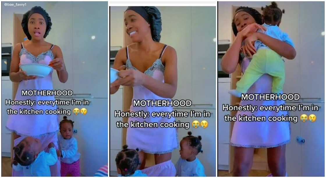 Photos shows twin mum's reaction after her babies pulled down her dress. Photos shows twin mum's reaction after her babies pulled down her dress.