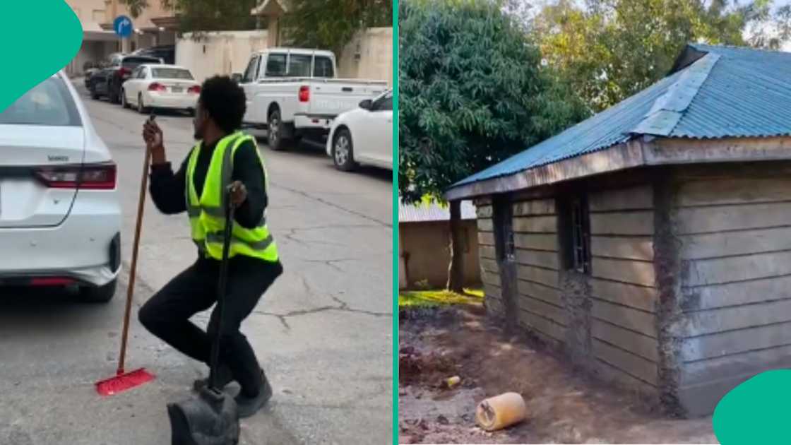 Mixed reactions as man who works as cleaner overseas shows house he built at home after one year