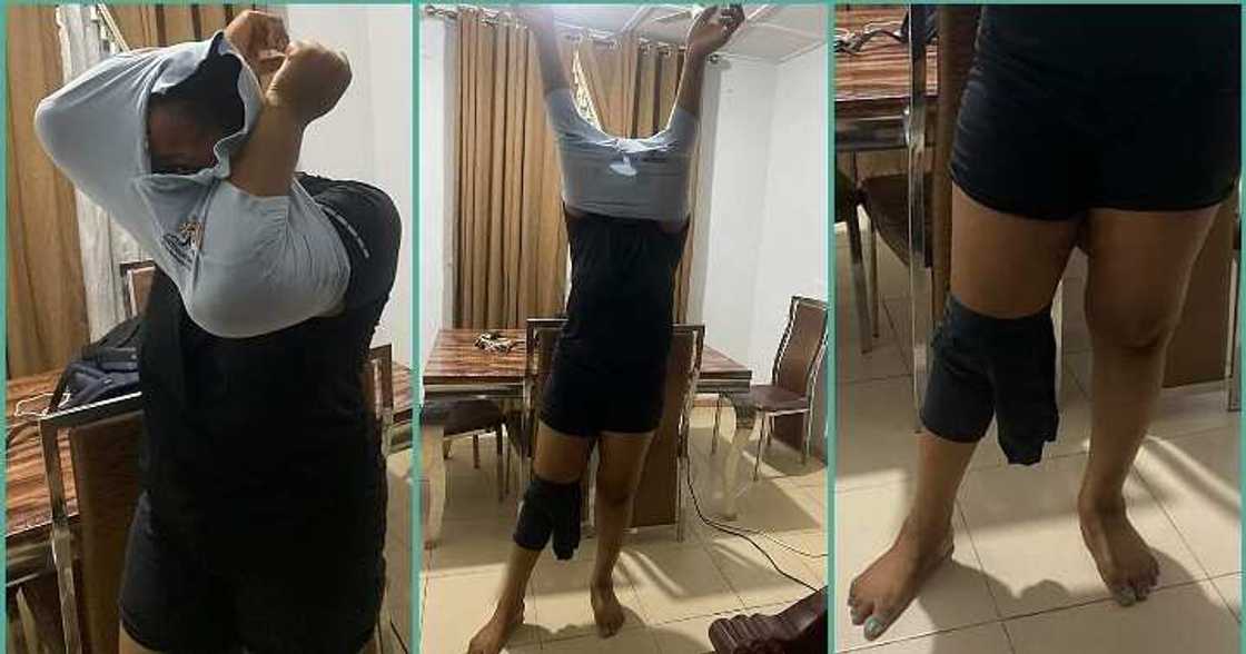 Mum wears four-year-old son's school uniform Mum wears four-year-old son's school uniform