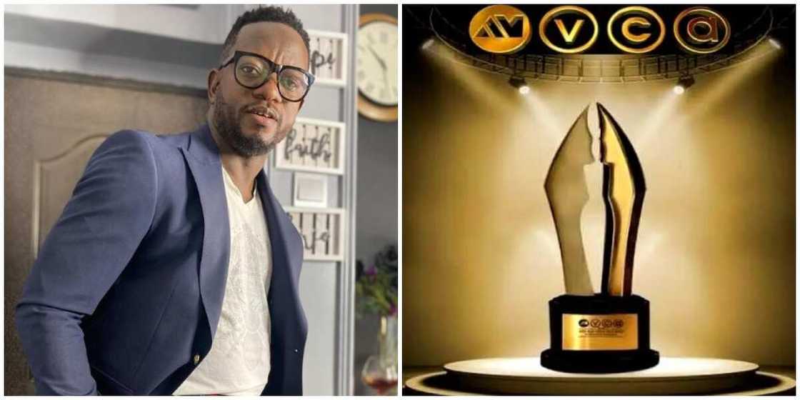 Photos of Uche and AMVCA logo. Photos of Uche and AMVCA logo.