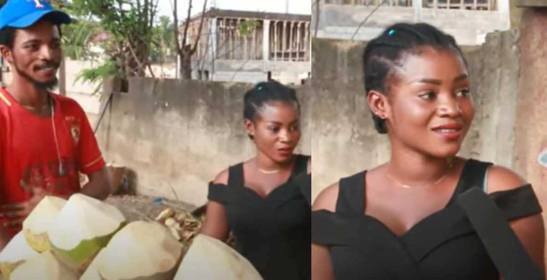 A Young Ghanaian Lady says She's Unashamed to Help her Boyfriend Sell Coconut on the Street A Young Ghanaian Lady says She's Unashamed to Help her Boyfriend Sell Coconut on the Street