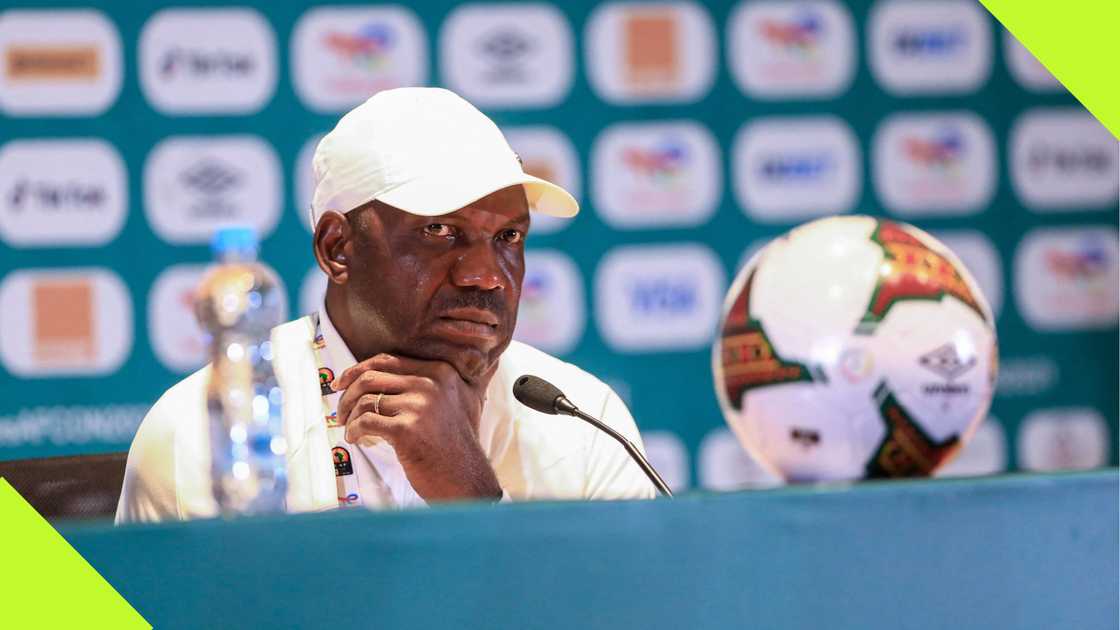 Augustine Eguavoen during a press conference at the 2021 AFCON