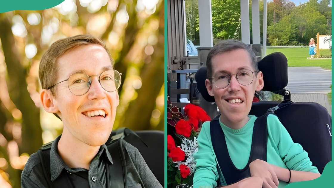 Shane Burcaw, smiling in a dark grey T-shirt (L), and the YouTuber is outdoor in a green sweater (R) Shane Burcaw, smiling in a dark grey T-shirt (L), and the YouTuber is outdoor in a green sweater (R)