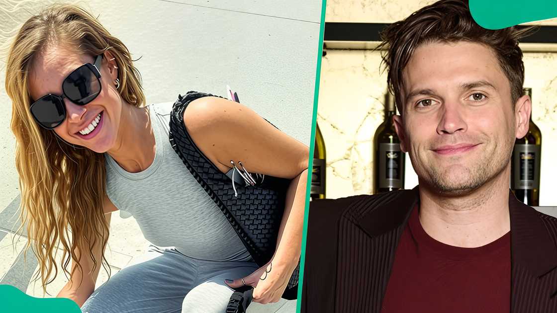 Jo smiles as she squats and Tom Schwartz in a portrait picture Jo smiles as she squats and Tom Schwartz in a portrait picture