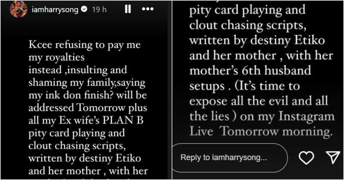 Harrysong calls out Destiny Etiko and her mother Harrysong calls out Destiny Etiko and her mother