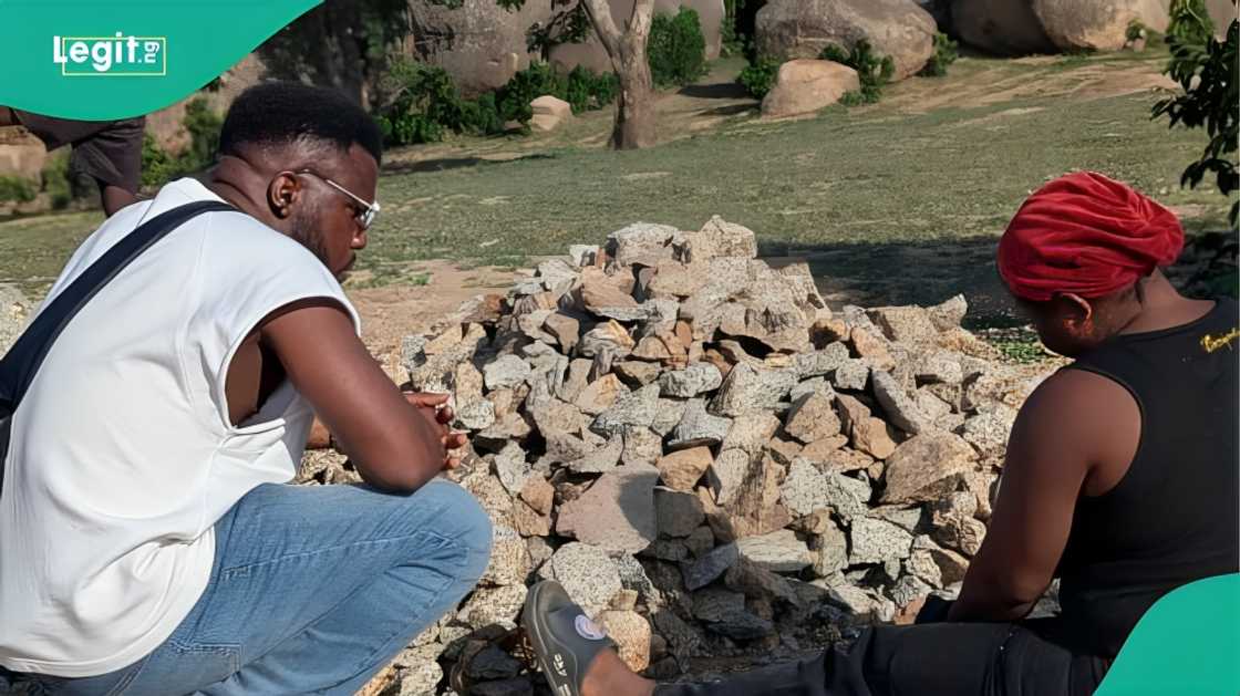 Man sparks reactions online after woman reveals how much she earns from rock breaking