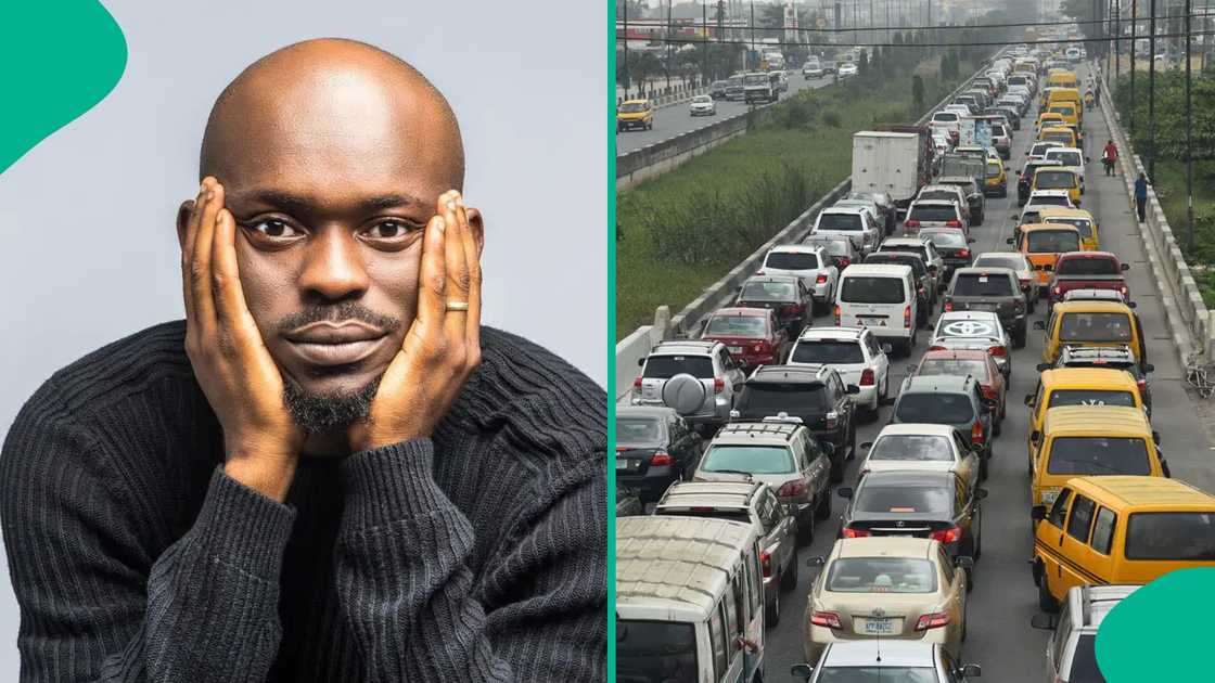 Comedian Mr Jollof laments after being stuck in Lagos traffic. Comedian Mr Jollof laments after being stuck in Lagos traffic.