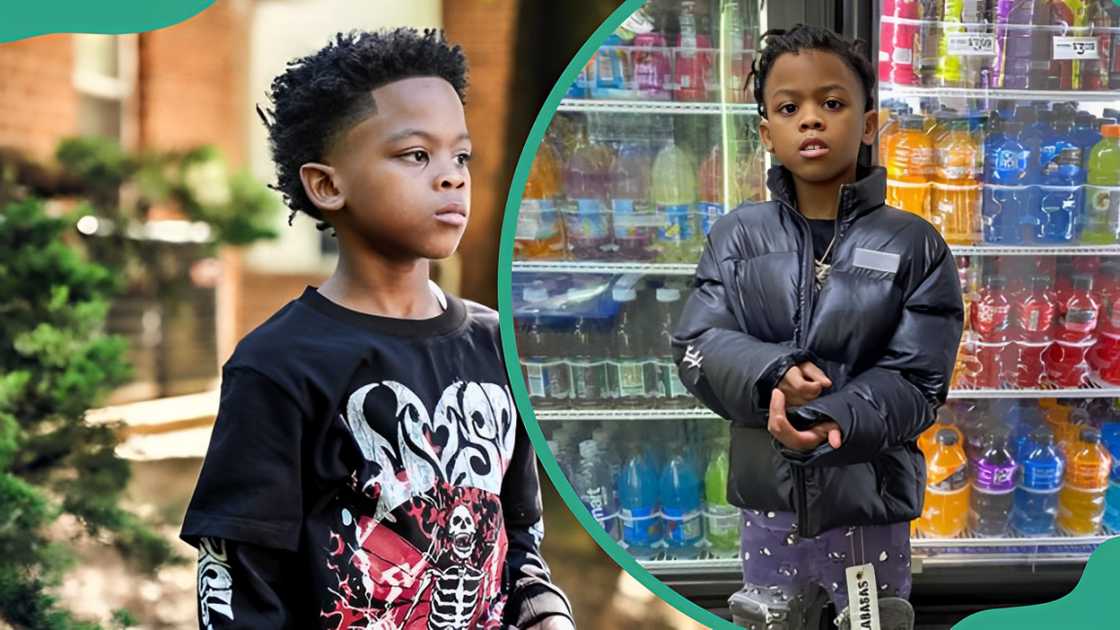 Lil RT posing in a black top (L). The American rapper posing in front of a beverage cooler (R).