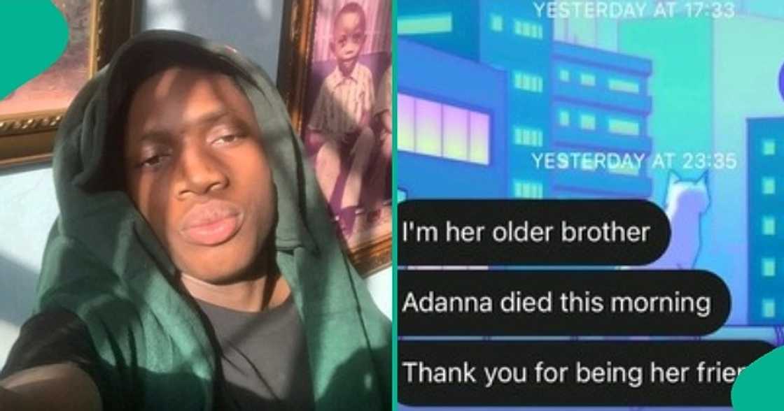 Man mourns death of his friend Adanna. Man mourns death of his friend Adanna.