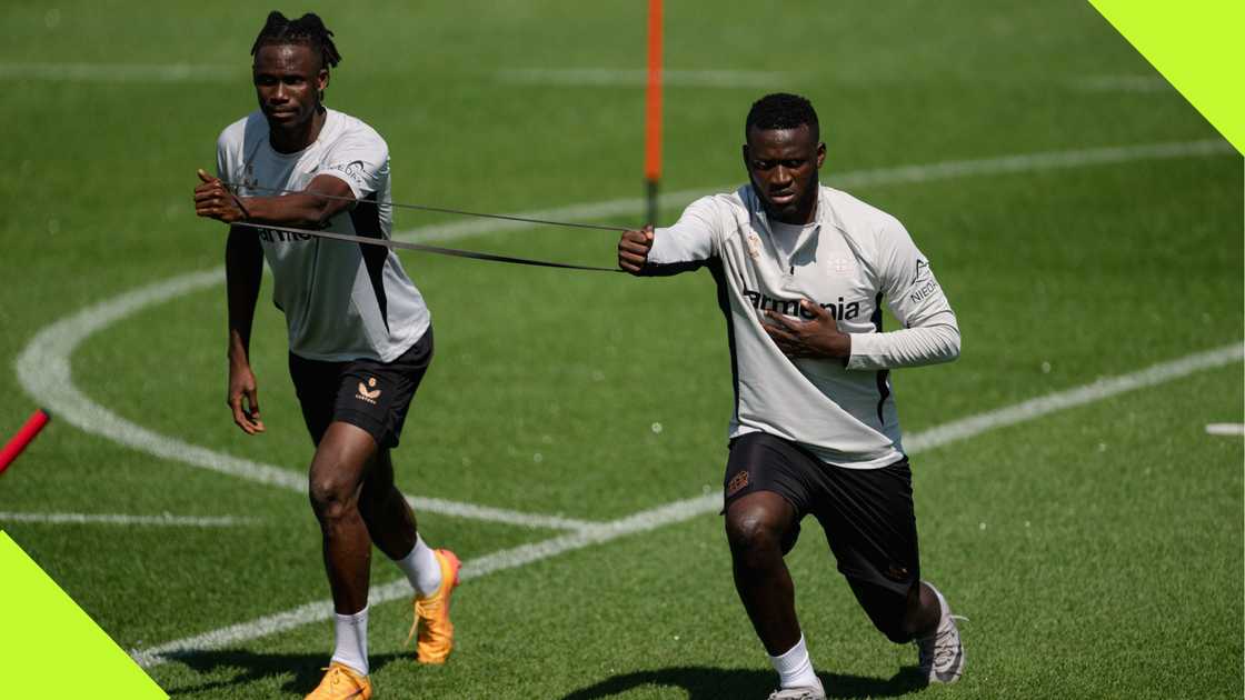 Victor Boniface working during Bayer Leverkusen's pre-season training. Victor Boniface working during Bayer Leverkusen's pre-season training.