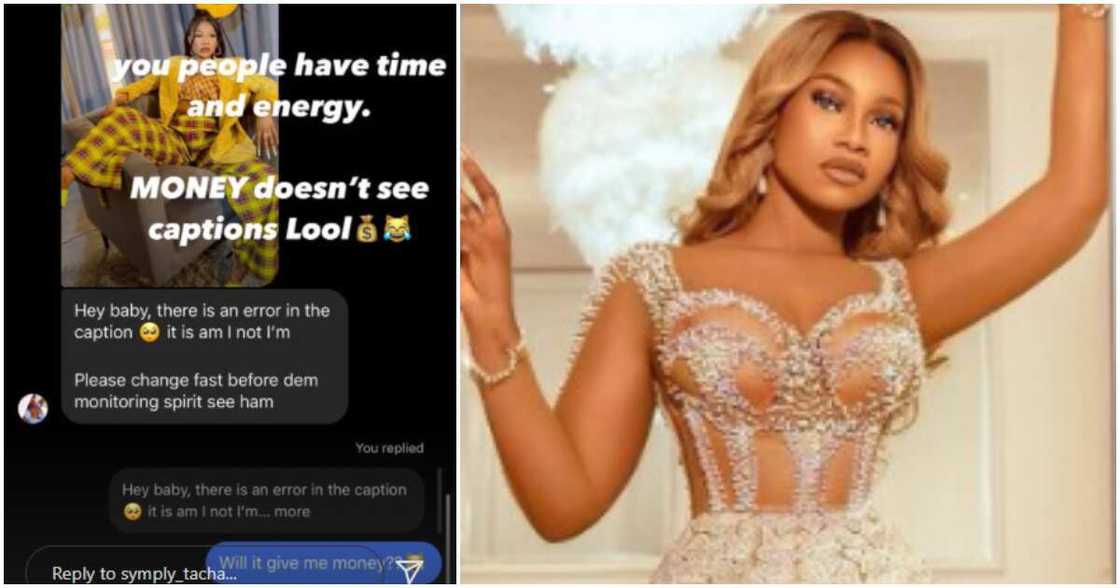 Tacha replies fan who corrected her