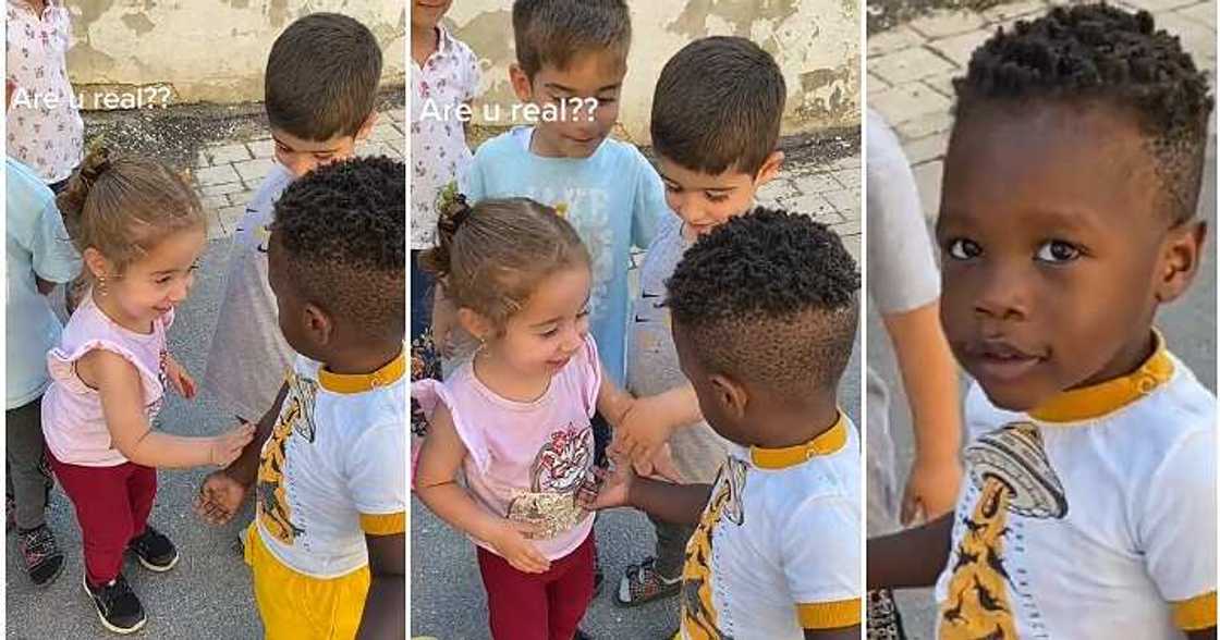 Oyinbo children admire black boy, black skin, video Oyinbo children admire black boy, black skin, video