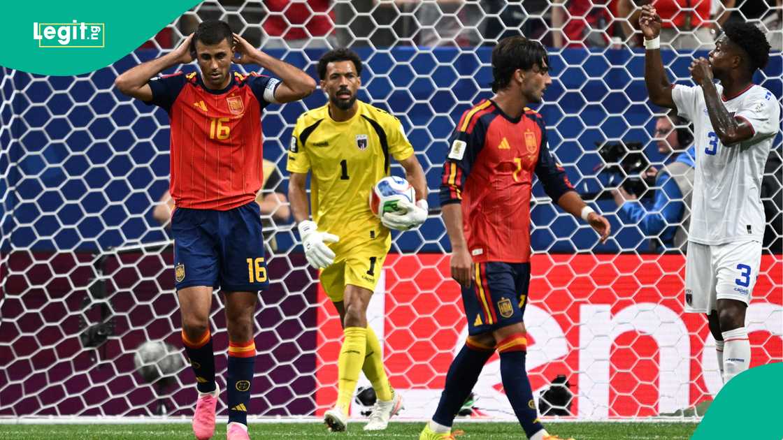 Spain players dejected during the FIFA World Cup 2026 match against Cape Verde. Photo by Roberto SCHMIDT Spain players dejected during the FIFA World Cup 2026 match against Cape Verde. Photo by Roberto SCHMIDT