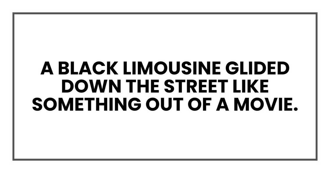 A black limousine glided down the street like something out of a movie.