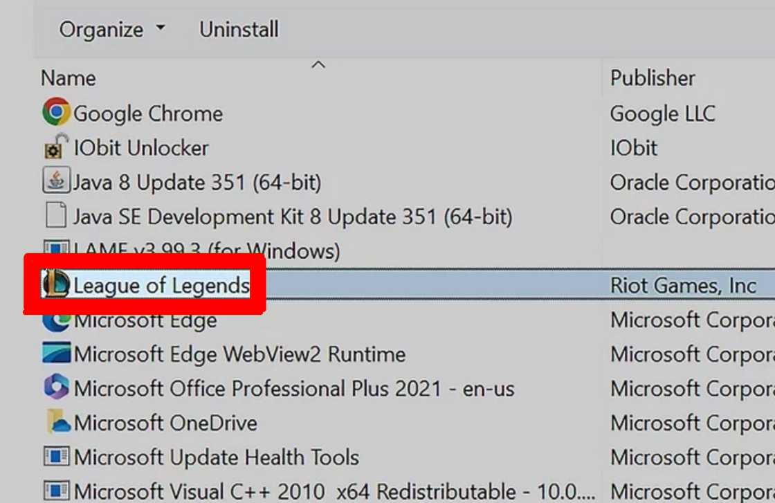 Uninstalling 'League of Legends' from the Programs. Uninstalling 'League of Legends' from the Programs.