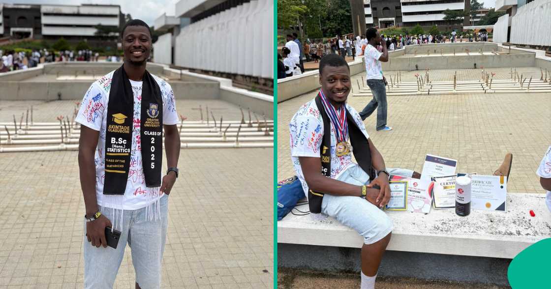 OAU graduate displays all his awards.
