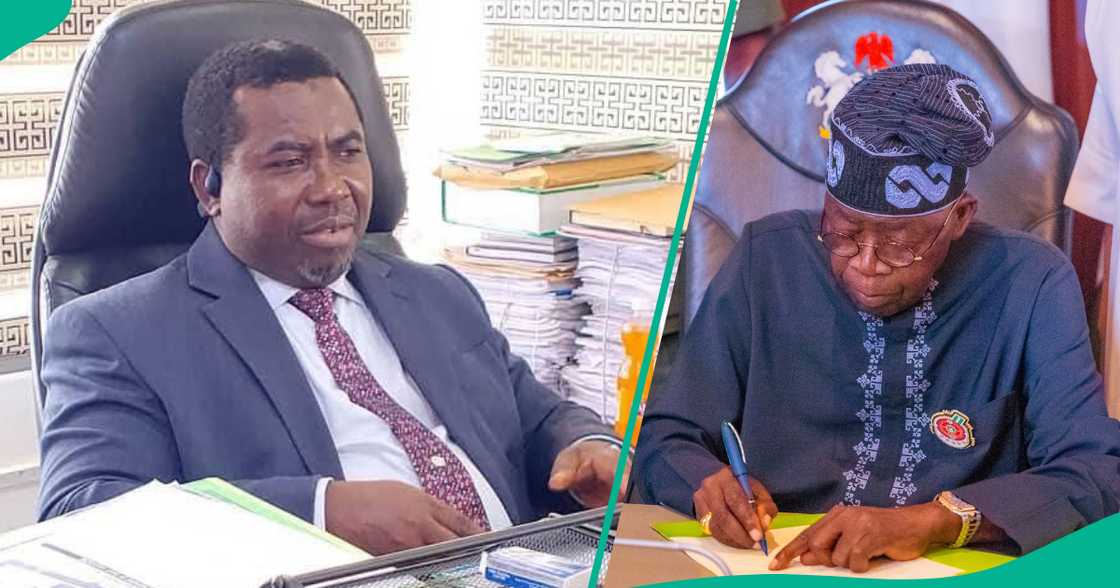 Farfesa Amupitan da Bola Tinubu. Farfesa Amupitan da Bola Tinubu.