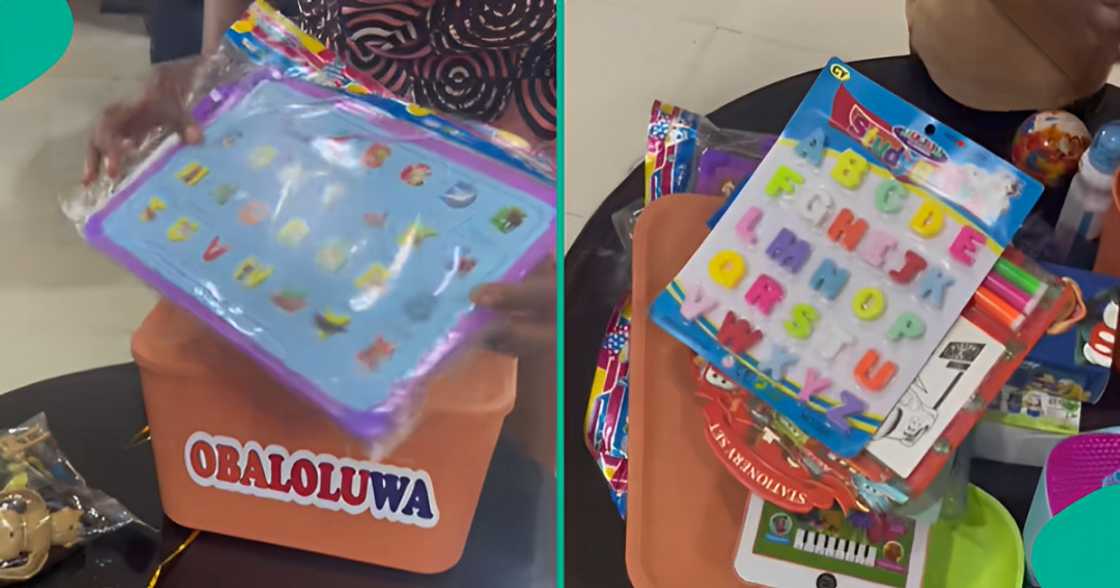 Mum shows her child's birthday pack from school Mum shows her child's birthday pack from school