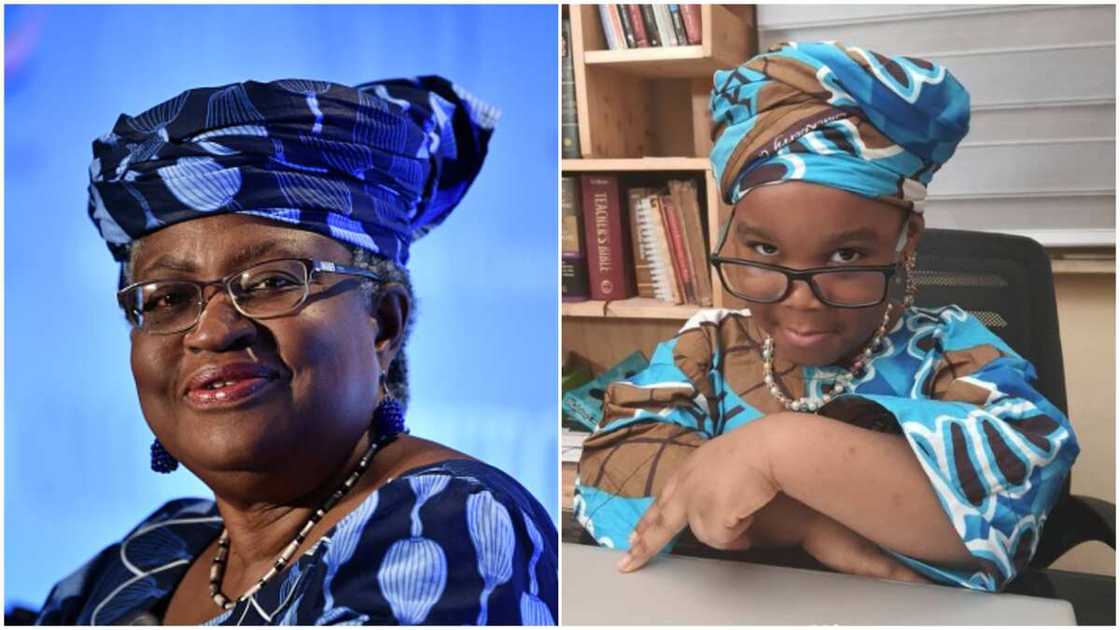 Okonjo Iweala honours 4-year-old girl who models her look with anakara cloth Okonjo Iweala honours 4-year-old girl who models her look with anakara cloth