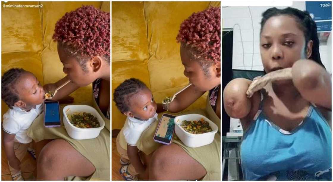 Disabled lady feeding a baby with her mouth. Disabled lady feeding a baby with her mouth.