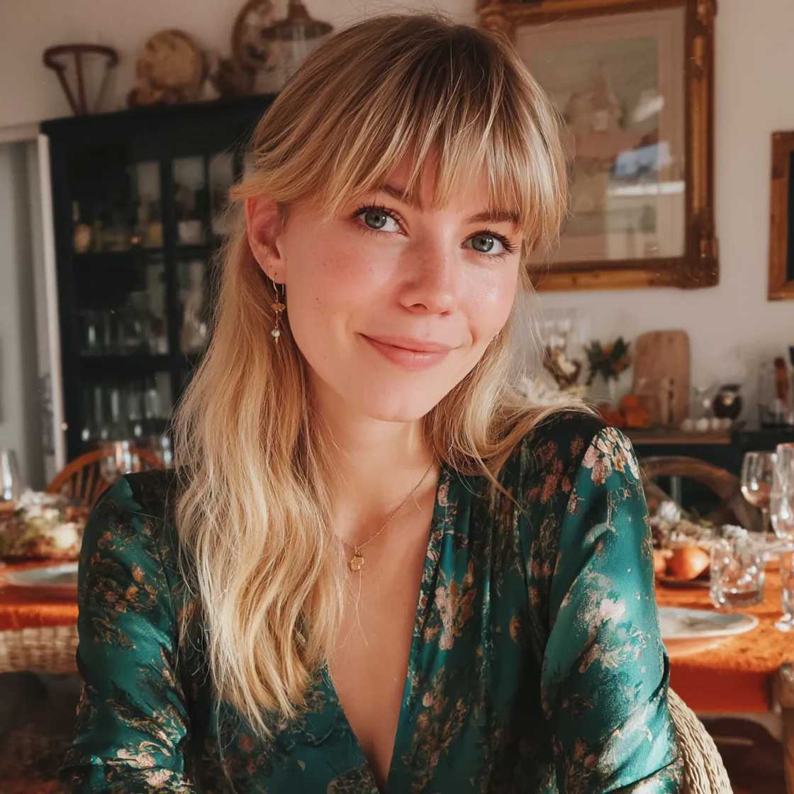A smiling woman wearing a green blouse A smiling woman wearing a green blouse