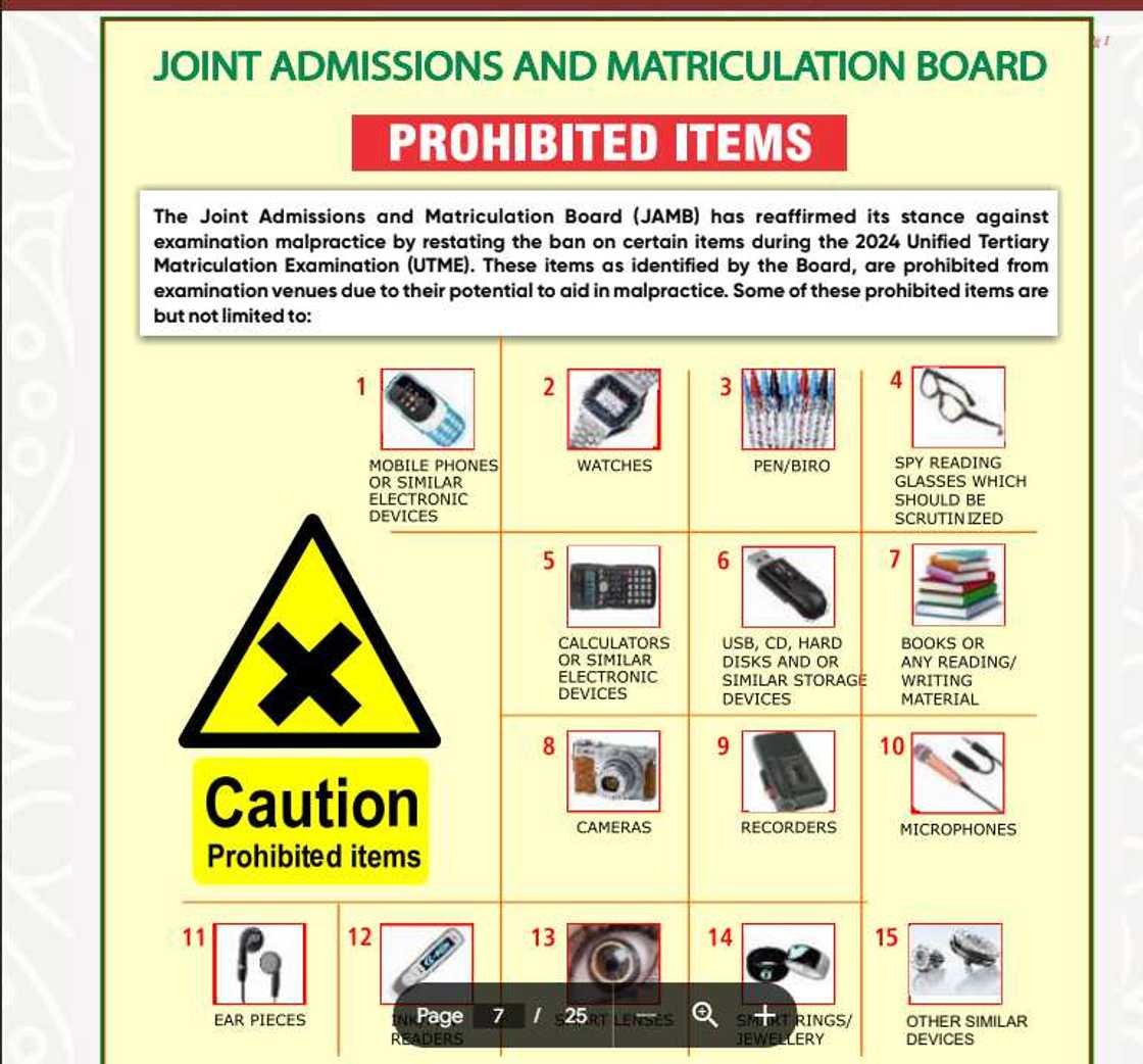 Complete list of JAMB 2024 prohibited items