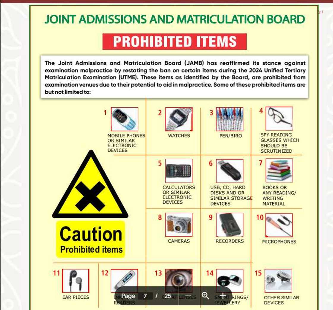 Complete list of JAMB 2024 prohibited items Complete list of JAMB 2024 prohibited items