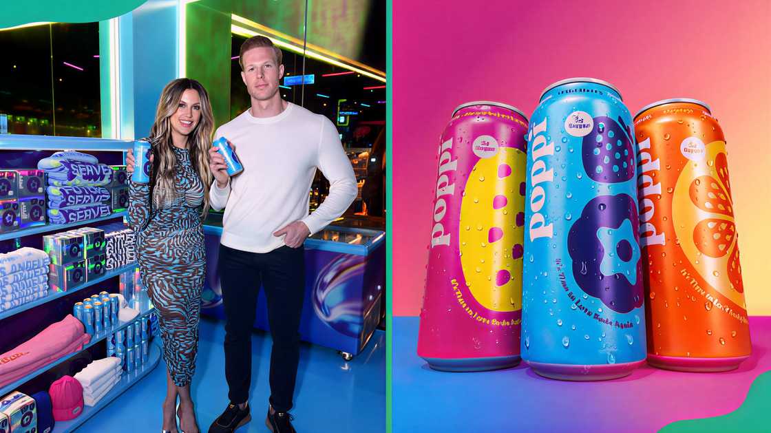 Allison Ellsworth and Stephen Ellsworth at Poppi and Poppi prebiotic sodas on display