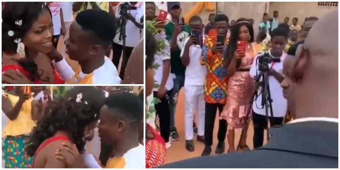 Reactions as bride refuses kissing her man at their wedding ceremony, video goes viral