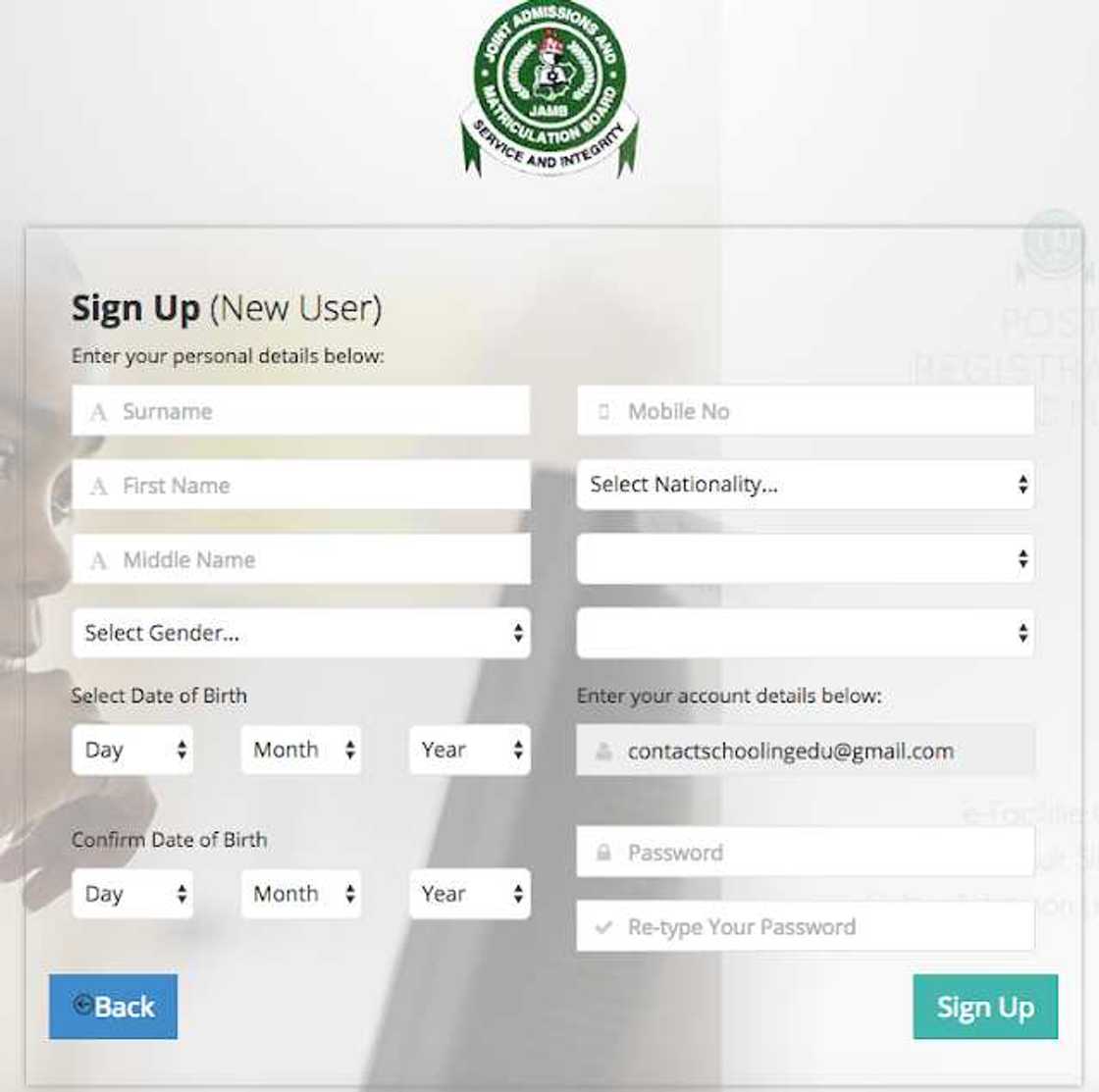 Registration portal Registration portal
