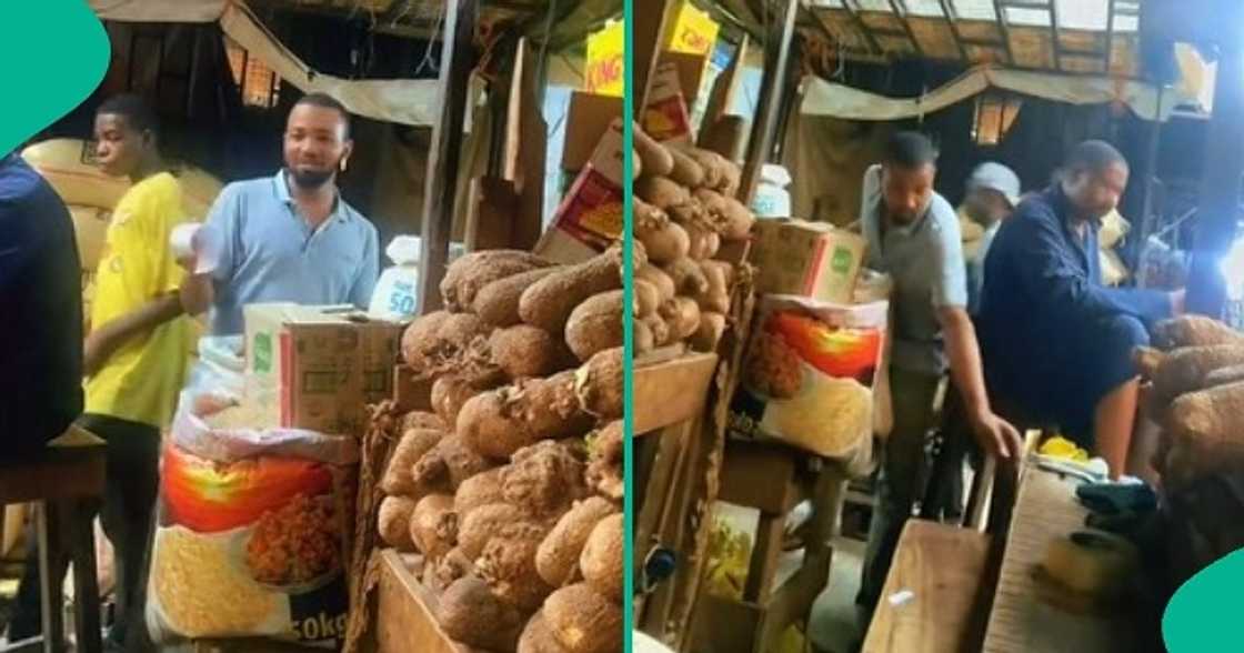 Nigerian lady who visited market to buy yam loses concentration after looking at the handsome seller. Nigerian lady who visited market to buy yam loses concentration after looking at the handsome seller.