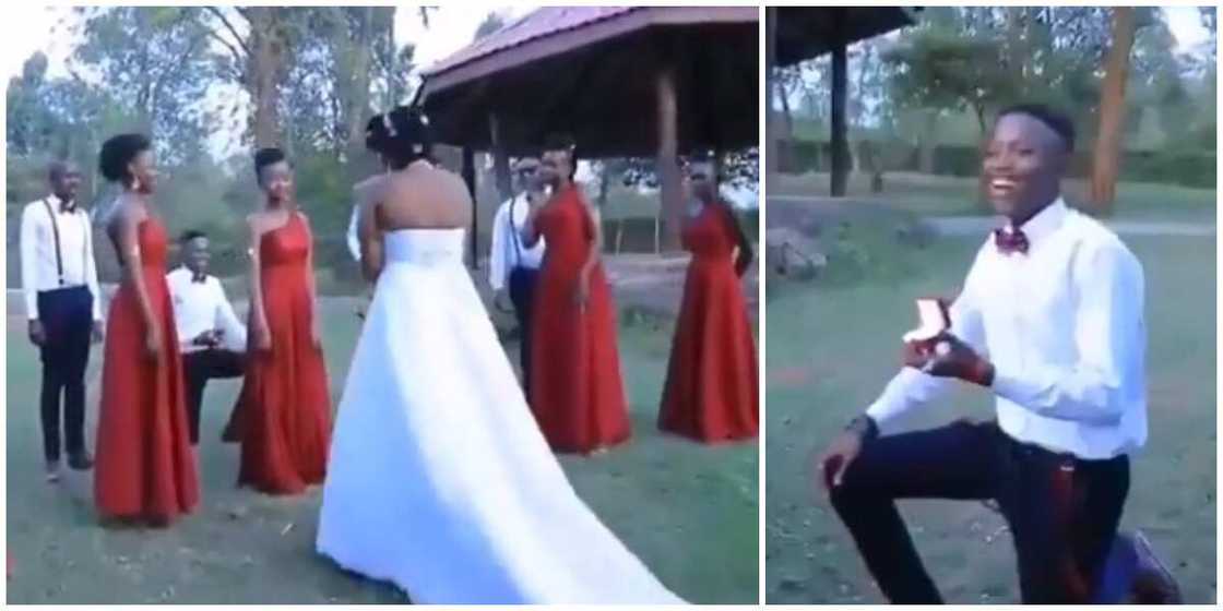 Mixed reactions as man proposes to girlfriend at a wedding ceremony of friend Mixed reactions as man proposes to girlfriend at a wedding ceremony of friend