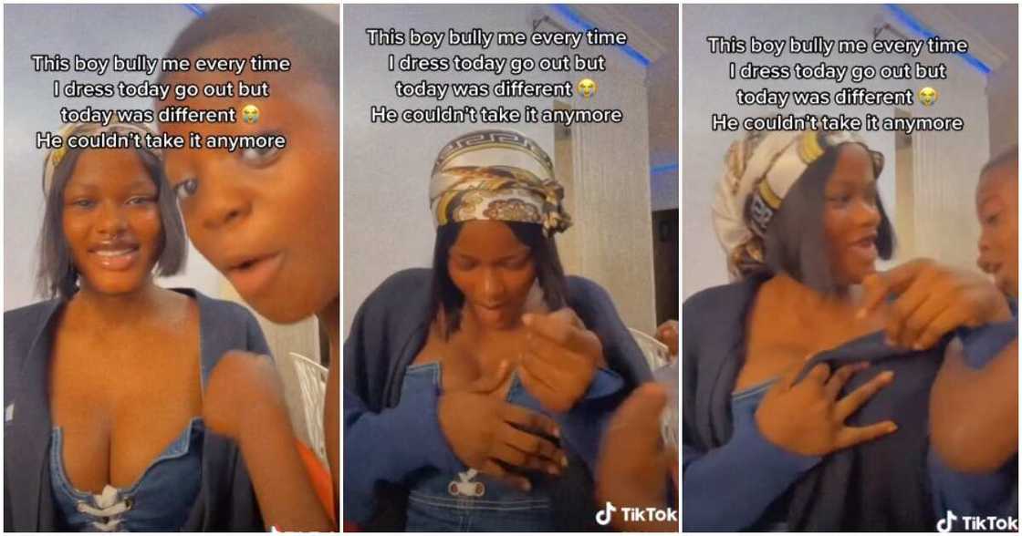 Little boy and elder sister, revealing outfit, confronts sister, funny family video Little boy and elder sister, revealing outfit, confronts sister, funny family video
