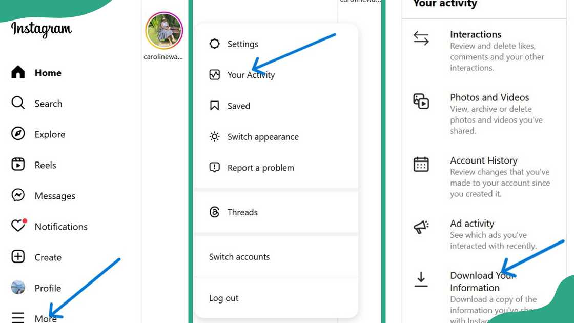 Screenshots of the steps of accessing Instagram Reels history Screenshots of the steps of accessing Instagram Reels history