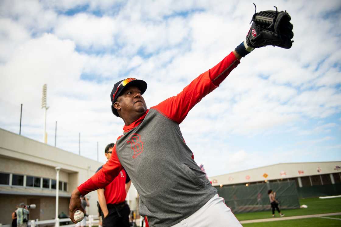 Former pitcher Pedro Martinez throws a ball Former pitcher Pedro Martinez throws a ball