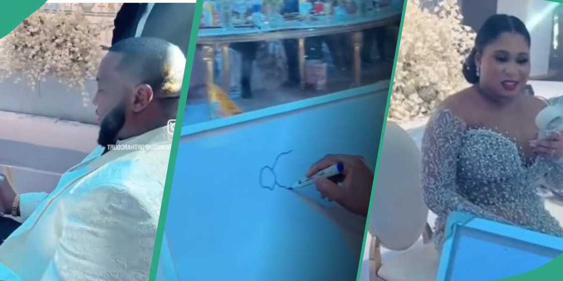 The man came up with funny drawing The man came up with funny drawing