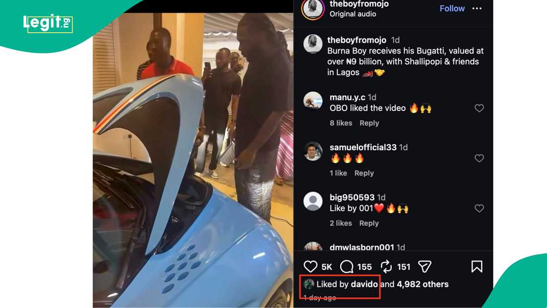 Davido reacts as Burna Boy adds customised ₦9 billion Bugatti to his fleet Davido reacts as Burna Boy adds customised ₦9 billion Bugatti to his fleet
