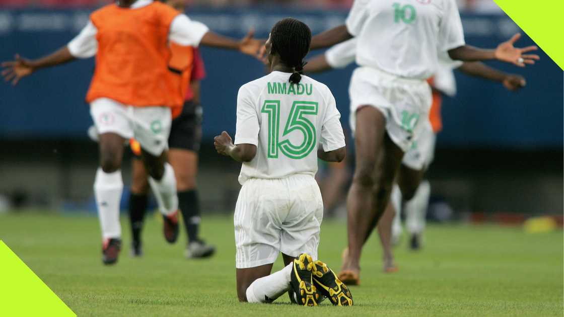 Maureen Mmadu, Super Falcons, Nigeria, Karaiskaki Stadium, Athens, Greece, 2004 Olympics. Maureen Mmadu, Super Falcons, Nigeria, Karaiskaki Stadium, Athens, Greece, 2004 Olympics.