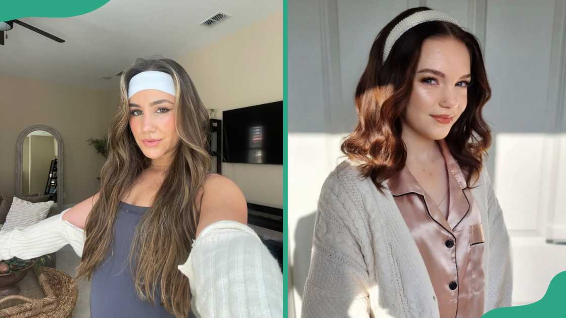 Long (L) and medium length (R) loose waves styled hair with headband Long (L) and medium length (R) loose waves styled hair with headband