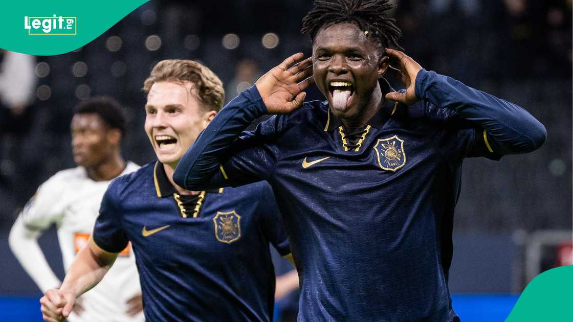 Zadok Yohanna of AIK celebrates after scoring 2-0 during a Swedish Cup. Photo by Michael Campanella