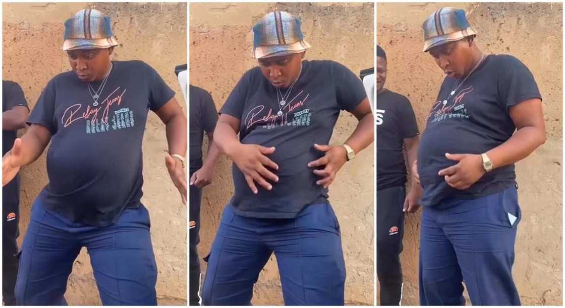 Photos of a man dancing with his pot-belly. Photos of a man dancing with his pot-belly.