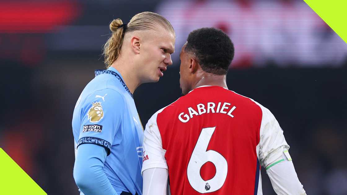 Erling Haaland and Gabriel Magalhaes had a heated exchange during Manchester City's Premier League clash with Arsenal. Erling Haaland and Gabriel Magalhaes had a heated exchange during Manchester City's Premier League clash with Arsenal.