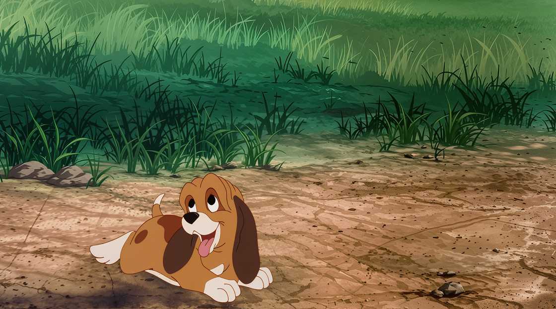 An illustration of Copper laying on the ground while playing. An illustration of Copper laying on the ground while playing.