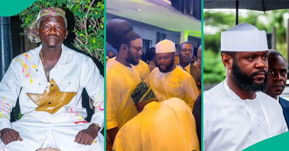 Portable humbly greets Seyi Tinubu, the son of President Bola Ahmed Tinubu at celebrity fashion designer Seyi Vodi's 50th birthday party in Abuja. Portable humbly greets Seyi Tinubu, the son of President Bola Ahmed Tinubu at celebrity fashion designer Seyi Vodi's 50th birthday party in Abuja.