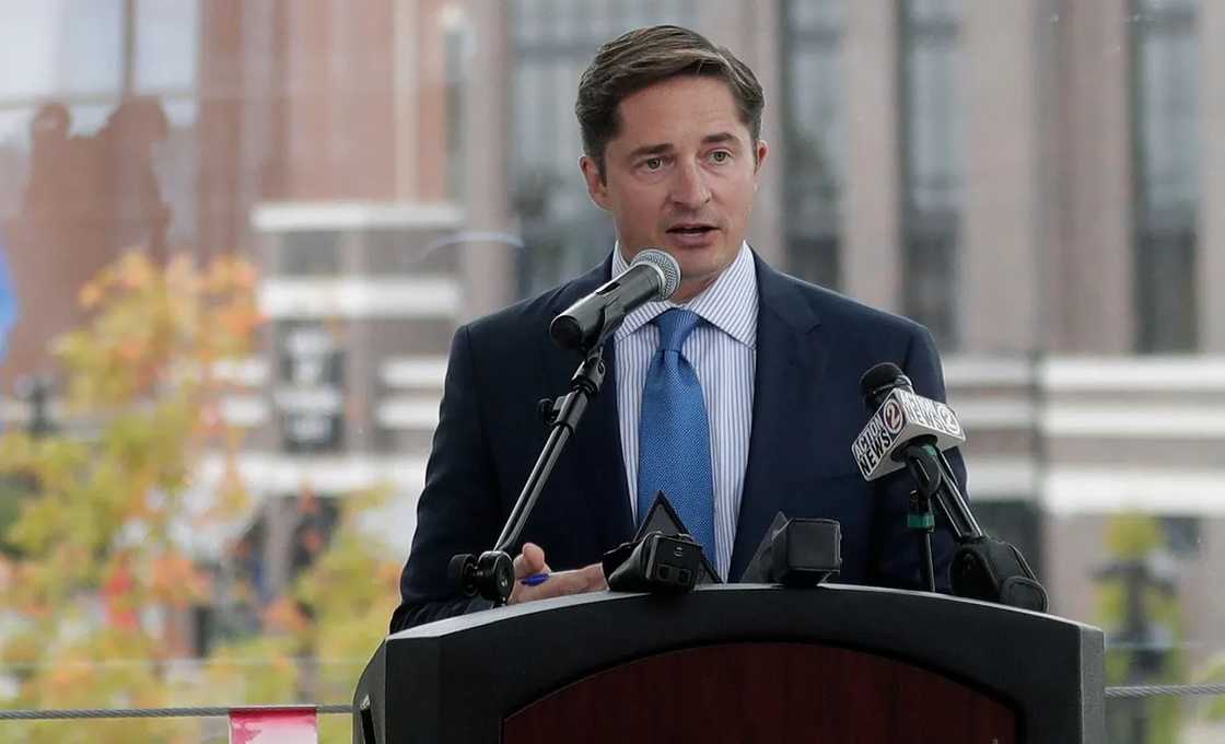 Packers president Ed Policy giving a speech at Lambeau Field, Wisconsin