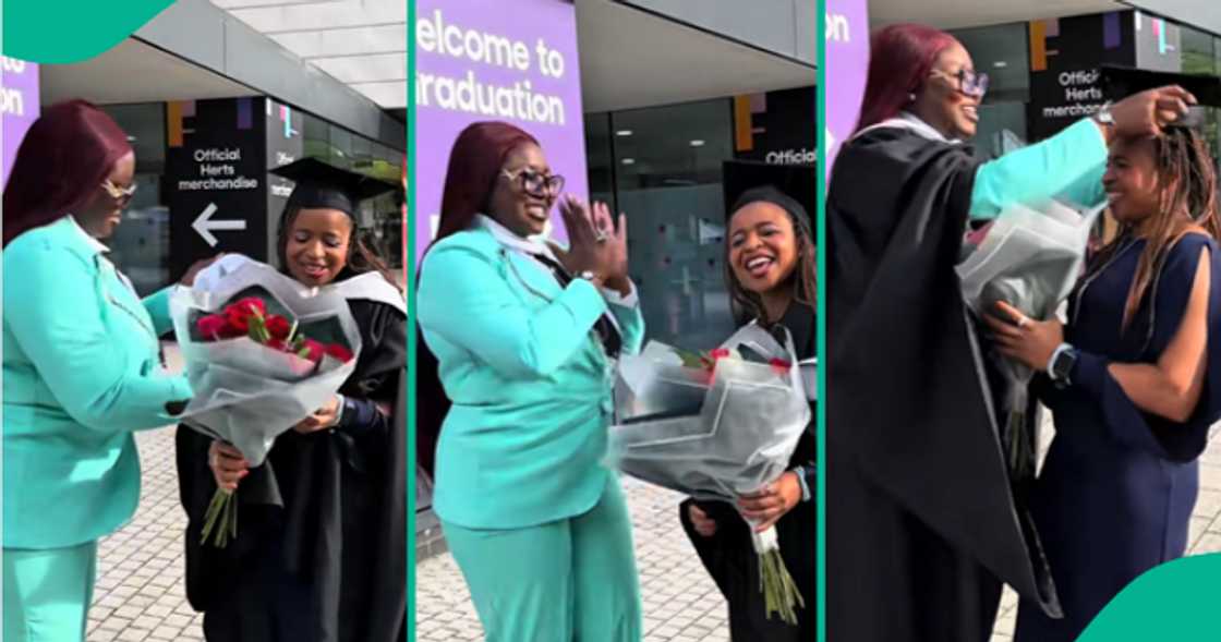 Graduate praises her aunt for sponsoring her in school after her father's death. Graduate praises her aunt for sponsoring her in school after her father's death.