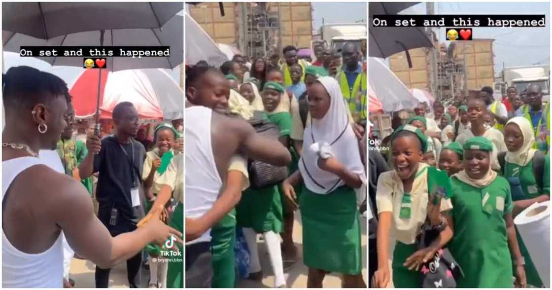 BBNaija star Bryann meets secondary school girls. BBNaija star Bryann meets secondary school girls.